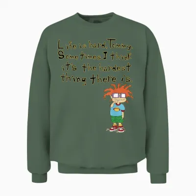 Mademark X Rugrats - Chuckie “life Is Hard, Tommy” Rugrats Unisex Sweatshirt - Military Green