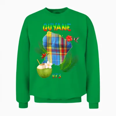 Beautiful French Guiana 973 Madras Hibiscus Hummingbird Coconut Unisex Sweatshirt - Irish Green