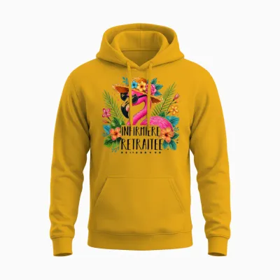 Nurse Retirement Gift Nurse Flamingo T-Shirt, White, Female X-Small Unisex Hoodie - Gold