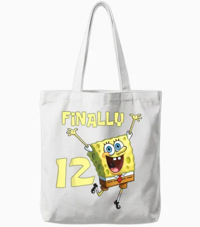 Mademark X Spongebob Squarepants - Original Spongebob Square Pants - 12th Birthday. Finally 12. Tote Bags - White