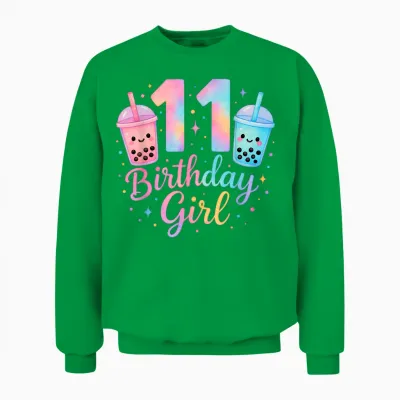 Bubble Boba Tea Sweet 11 Years Old 11th Birthday Girls Unisex Sweatshirt - Irish Green