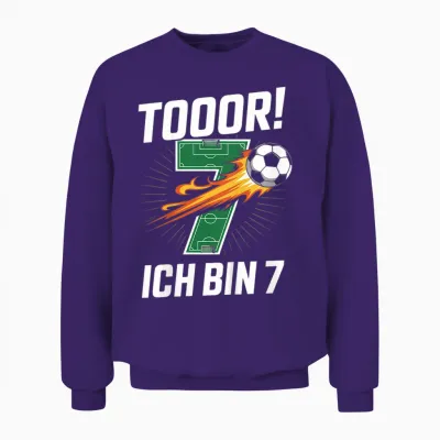 Children's Toor Ich Bin 7 7th Birthday Football Boy Cool Unisex Sweatshirt - Purple