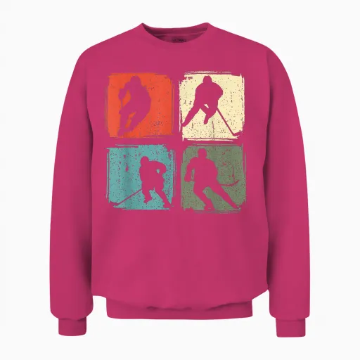 Ice Hockey Player Vintage Motif T-Shirt, Black Unisex Sweatshirt - Heliconia