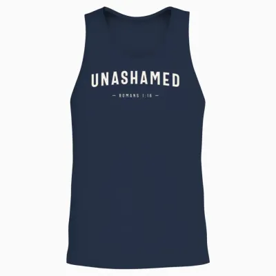 Unashamed Romans 1:16 Christian Quote Unisex Tank Top - Navy