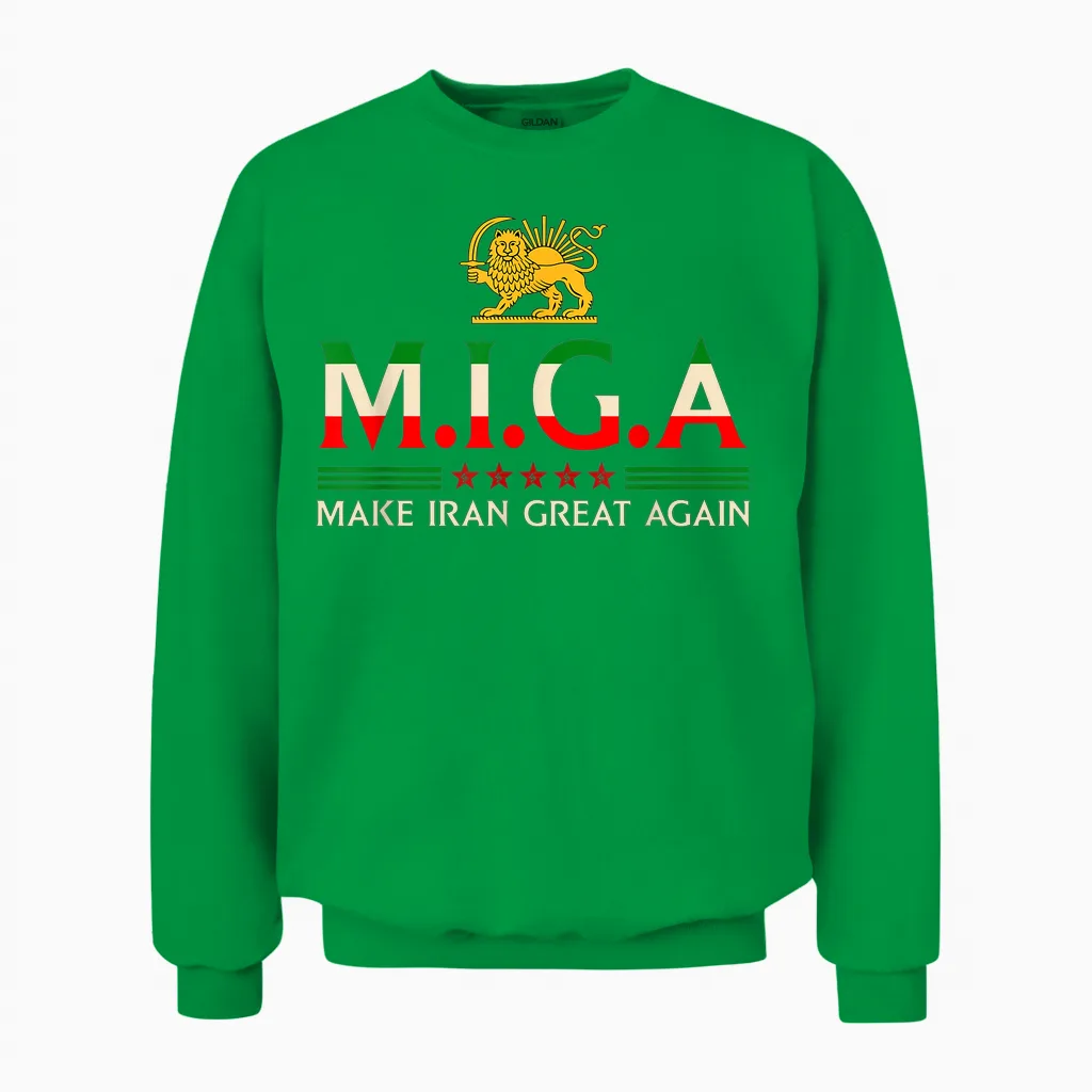 Iranian Shirt Make Iran Great Again Emblem of Iran Miga Unisex Sweatshirt in Irish Green