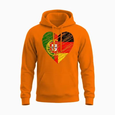 Portugal Deutschland Herz Deutschland Flagge Portugiesische Flagge Herz Unisex Hoodie - Safety Orange