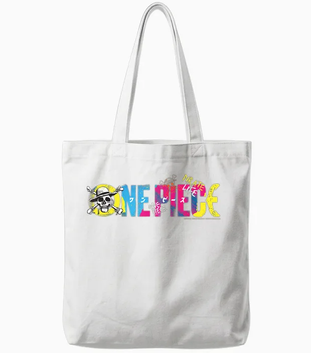 One Piece Anime Pirate Life Straw Hat Logo Pirates T-Shirt, Black, S Tote Bags in White