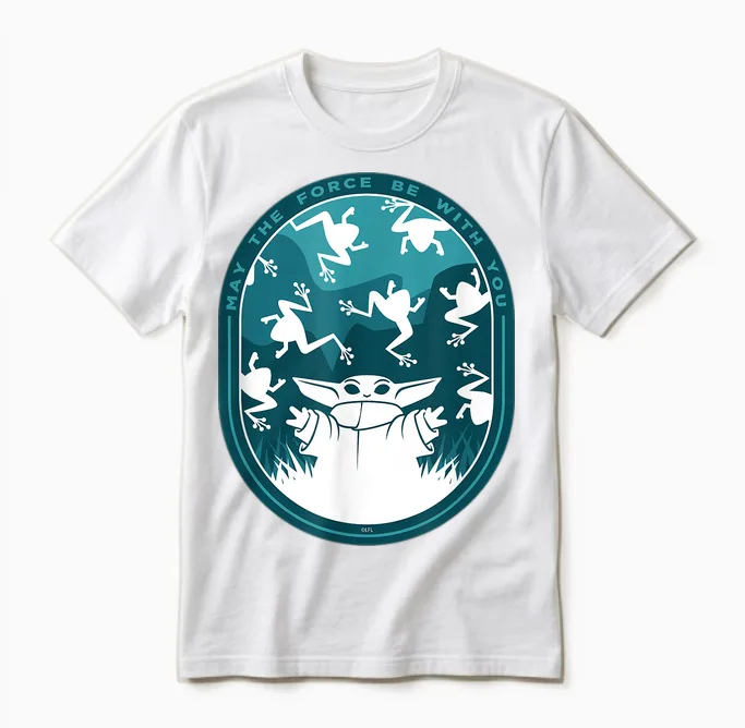 Star Wars the Mandalorian Grogu & Frogs May the Force Unisex T-Shirt in White