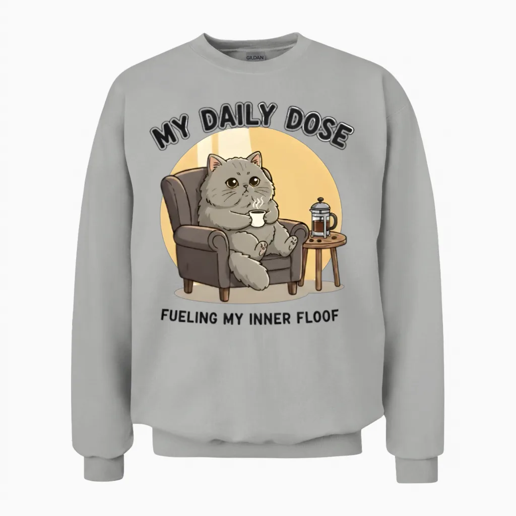 Designfunny Coffee Cat - My Daily Dose Unisex Sweatshirt in Ash