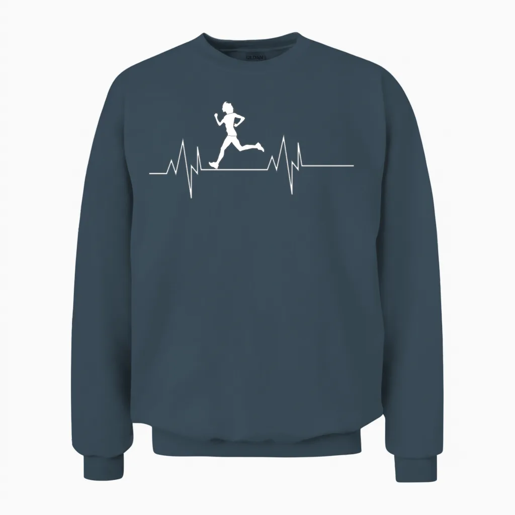 Running Woman Heartbeat Unisex Sweatshirt in Dark Heather