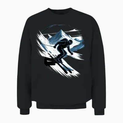 Skiing Astronaut Sport Winter Skiing Funny Space Ski Unisex Sweatshirt - Black
