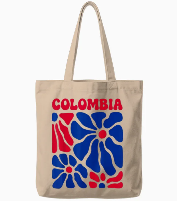 Colombia Floral Boho Flowers Cute Groovy Colombian Girl Tote Bags in Natural