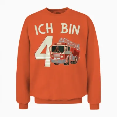 Children's 4th Birthday T-Shirt Fire Brigade Ich Bin 4, Black Unisex Sweatshirt - Orange