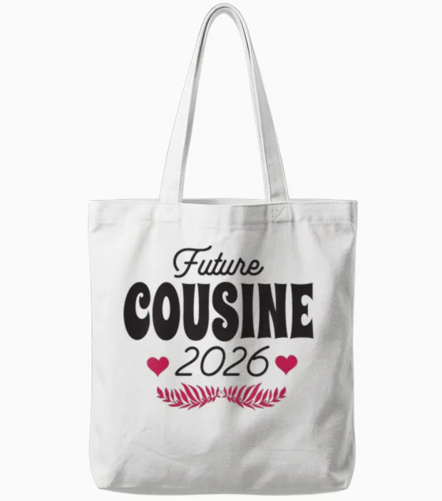 Future Cousine 2026 Pregnancy Announcement Tote Bags in White