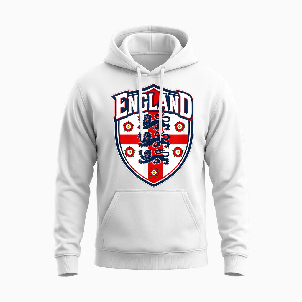 England Flag Shirts for Men Women Kids Patriotic England Unisex Hoodie in White