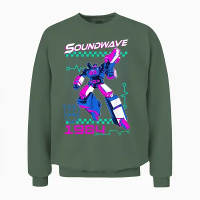 Transformers Soundwave 1984 Retro Grid Logo Unisex-Adults T-Shirt - Black - Small Unisex Sweatshirt - Military Green