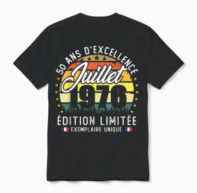 Vintage Juillet 1976 Cadeau D'anniversaire 50 Ans Hommes Unisex T-Shirt - Black