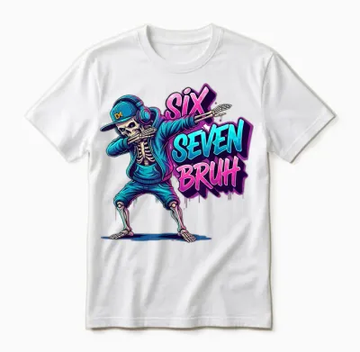 67 Funny Kids Meme Gen Alpha 6 7 Skeleton Six Seven Bruh Unisex T-Shirt - White
