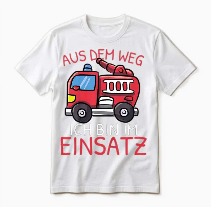 Children's Aus Dem Weg Bin Im Einatz Fire Engine Boys' T-Shirt, Black Unisex T-Shirt in White