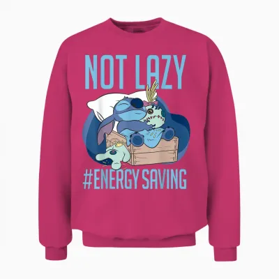 Disney Lilo & Stitch Not Lazy Energy Saving Unisex Sweatshirt - Heliconia