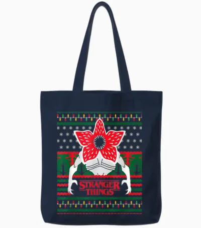Stranger Things Christmas Epic Demogorgon Ugly Sweater Logo Tote Bags - Navy