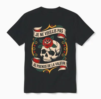 I'm Not Aged I Take Value Skull Roses Biker Unisex T-Shirt - Black
