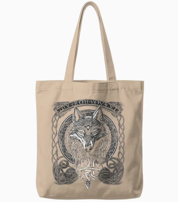 Odins Wolf Wikinger Nordische Runen Nordmann Mythologie Tote Bags in Natural