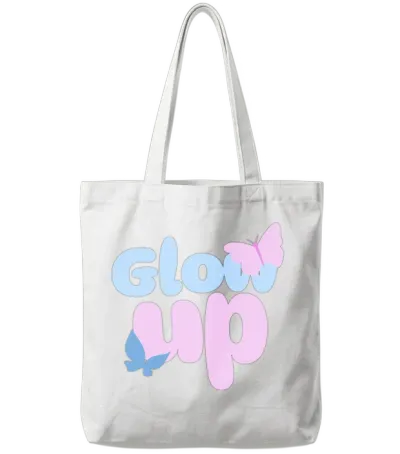 Glow Up Bold Butterfly Aesthetic Design Tote Bags - White