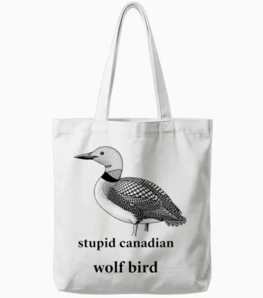 Canadian Loon Wolf Bird Joke Tote Bags in White