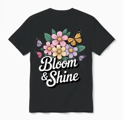 Bloom and Shine – Inspirational Quote Design Unisex T-Shirt - Black