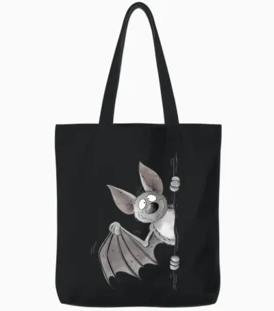 Funny Bat Flight Fox Animal Motif for Animal Lovers Fun T-Shirt, Black Tote Bags - Black