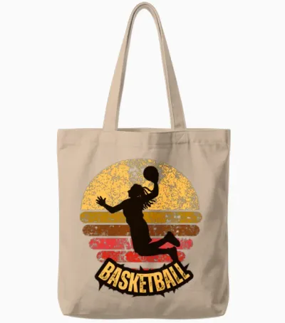 Yellow Red Vintage Retro Basketball Tote Bags - Natural