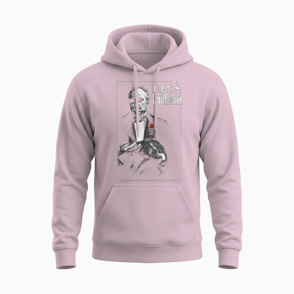 The Godfather Poster T-Shirt, Black Unisex Hoodie in Light Pink
