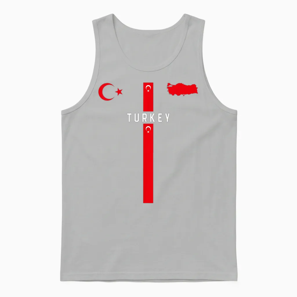 Türkei-Flagge, Silhouettenkarte Der Türkei, Nationales Emblem Unisex Tank Top in Ash