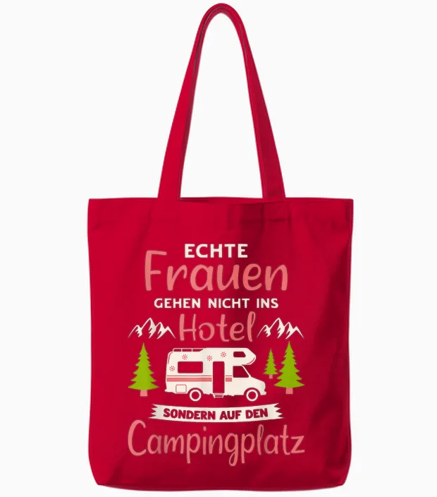 Wohnmobil Zubehör & Geschenke FĂŒr Camper Echte Frauen Campingplatz Camper T-Shirt Schwarz Klein Eu 38-40 Tote Bags in Red
