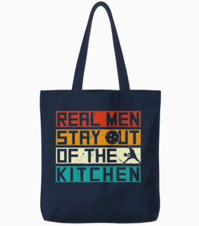 Real Men Stay Out of the Kitchen Funny Pickleball Tote Bags - Navy