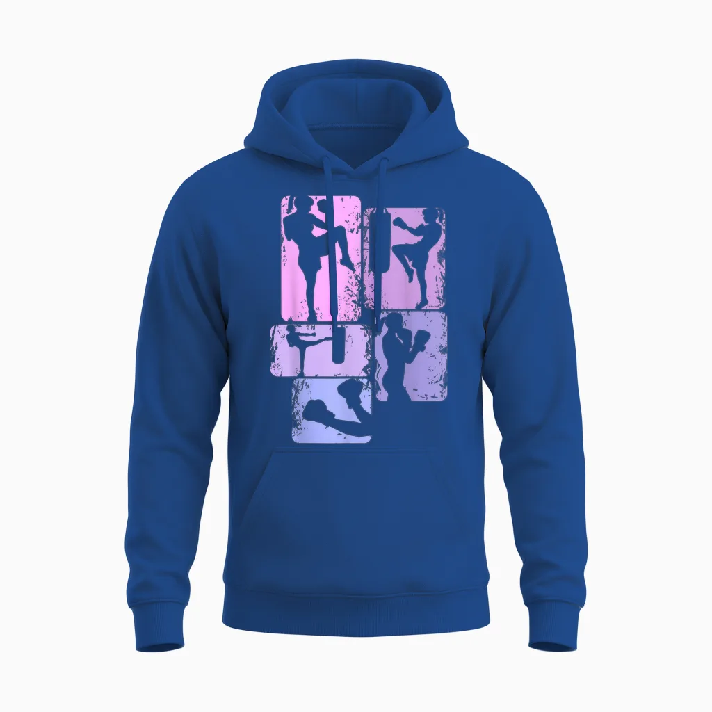 Coole Kampfsport Geschenke Damen Mädchen Frauen T-Shirt Schwarz Kickboxen Karate Taekwondo Sportlich Klassisch Kurzarm Klein M Crew-Ausschnitt Unisex Hoodie in Royal