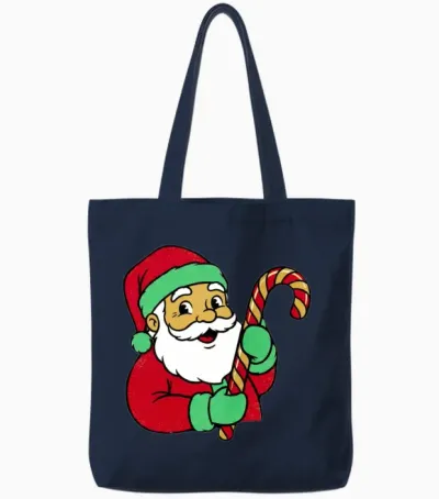 Santa Candy Cane Charm Tote Bags - Navy