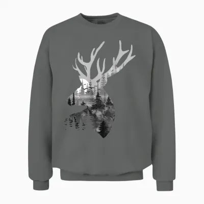 Silhouette Buck Deer Artwork - Forest Wildlife Animal Lover Unisex Sweatshirt - Graphite Heather