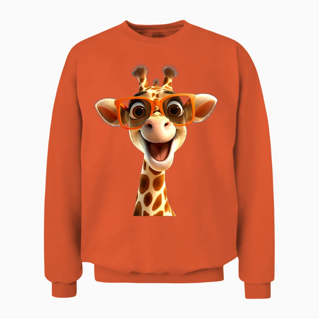 Giraffe with Sunglasses Africa Safari Wilderness Cute Giraffe T-Shirt, Black Unisex Sweatshirt in Orange