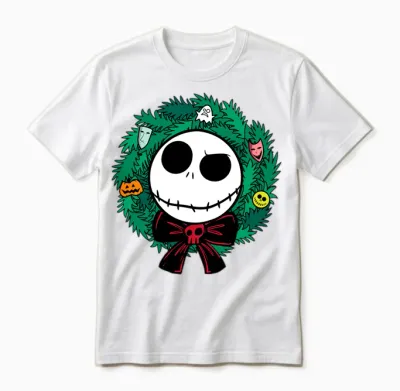Amazon Essentials Nightmare Before Christmas Jack Festive Holiday Wreath Unisex T-Shirt - White