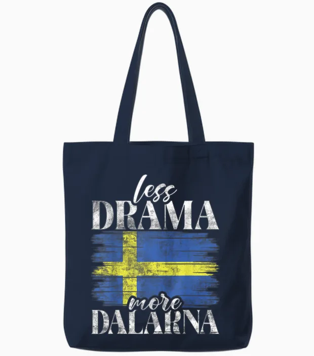 Less Drama More Dalarna Sweden T-Shirt, Black, S Tote Bags in Navy