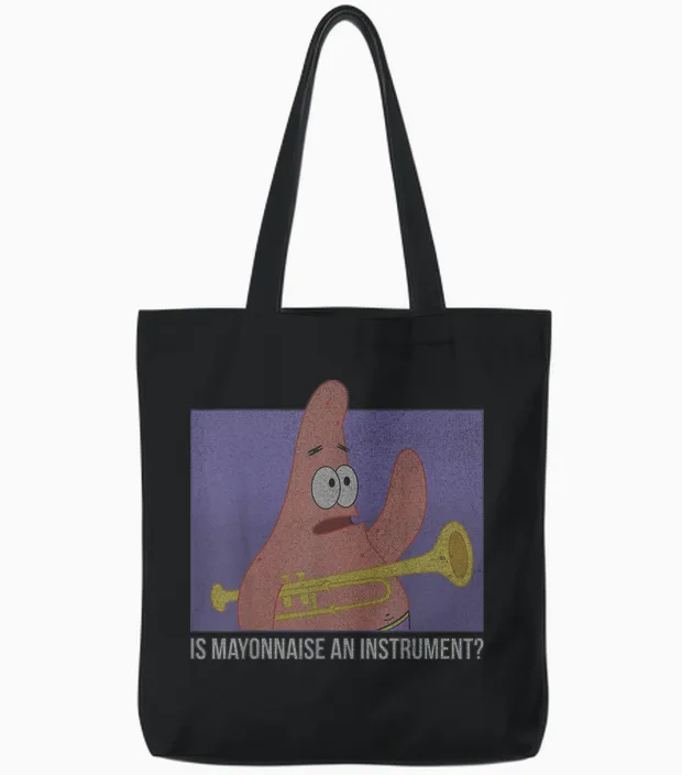 Spongebob Squarepants Patrick Is Mayonnaise an Instrument T-Shirt Small Tote Bags in Black
