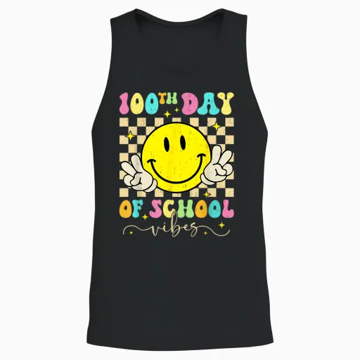 100th Day of School Vibes Cute Smile Face 100 Days of School T-Shirt, Black, S Unisex Tank Top - Black