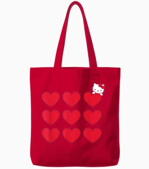 Hello Kitty Stacked Hearts Tote Bags - Red