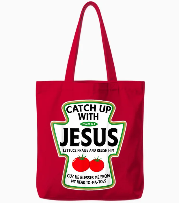 Catch Up with Jesus Christian & Faith Gift Tote Bags in Red