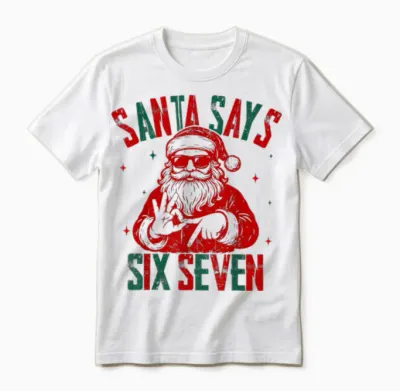 Santa Says Six Seven Viral Funny Santa Saying 6 7 Unisex T-Shirt - White