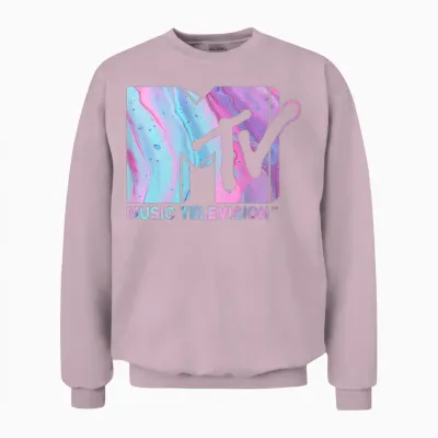 Mademark X Mtv - Mtv Logo Pink Blue Fluid Unisex Sweatshirt - Light Pink