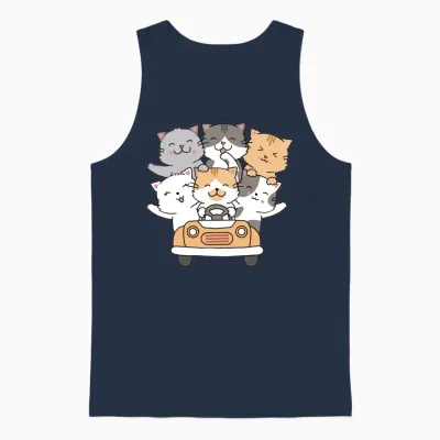 Cute Cat Driving Unisex Tank Top - Navy