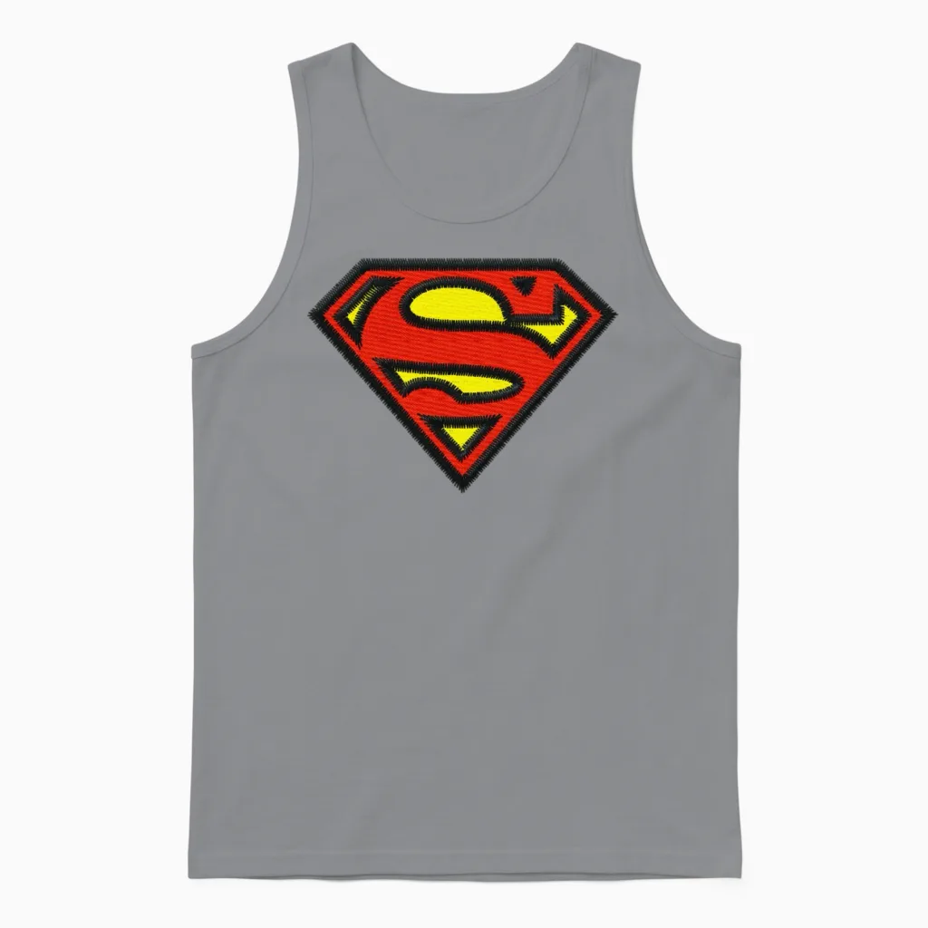 Superman Small Logo S-Shield Embroidery Unisex Tank Top in Sport Grey